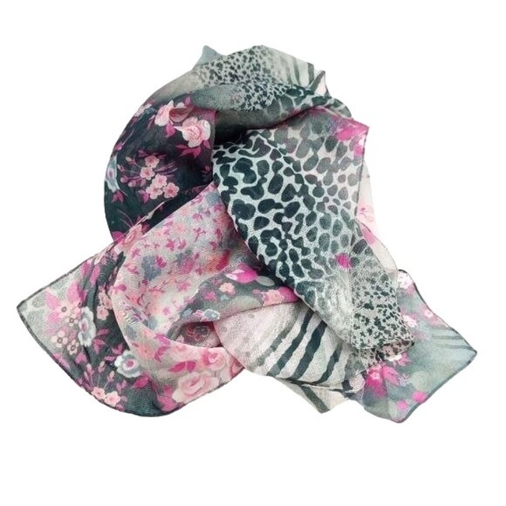 Pretty Pink Spring Summer Multi Pattern Floral Scarf